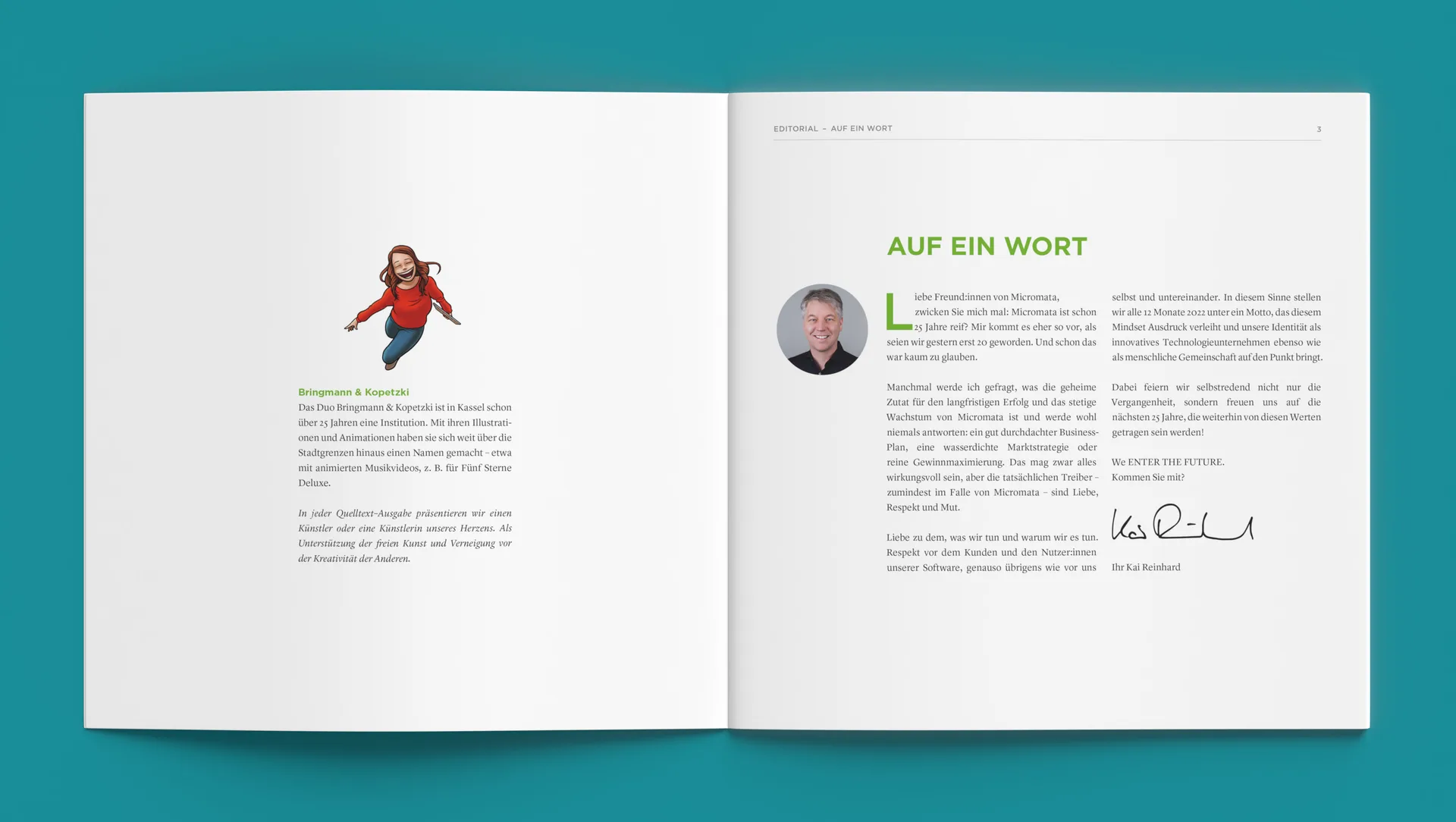 Einblick in das Micromata Firmenmagazin "Quelltext".
Editorialdesign und Umsetzung von Machbar.