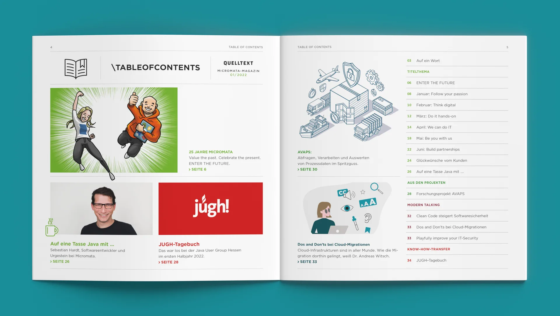 Einblick in das Micromata Firmenmagazin "Quelltext".
Editorialdesign und Umsetzung von Machbar.